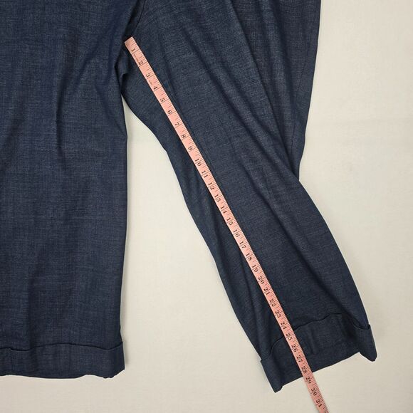 Lane Bryant Womens 26 Dark Blue Chambray Wide Leg Cuffed Stretch Trouser Pants - Picture 11 of 13